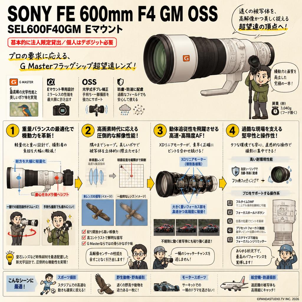 SONY FE 600mm F4 GM OSS SEL600F40GM Eマウント【基本的に法人限定貸出／個人はデポジット必要】 概要
