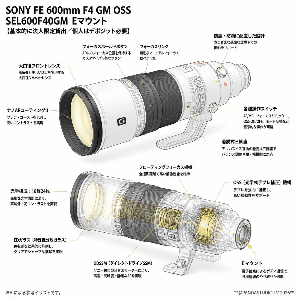 SONY FE 600mm F4 GM OSS SEL600F40GM Eマウント【基本的に法人限定貸出／個人はデポジット必要】 スペック