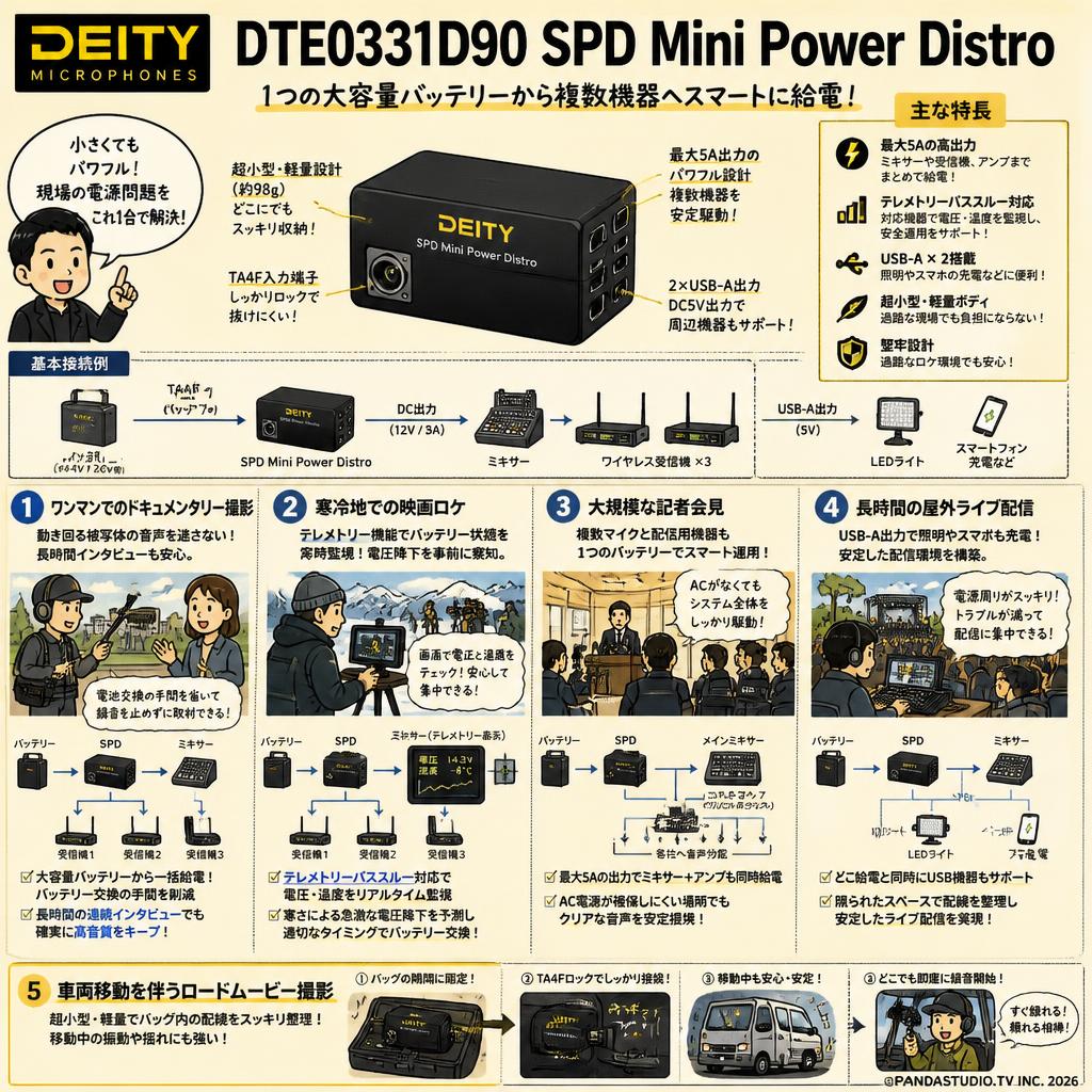 Deity Microphones DTE0331D90 SPD Mini Power Distro 用途
