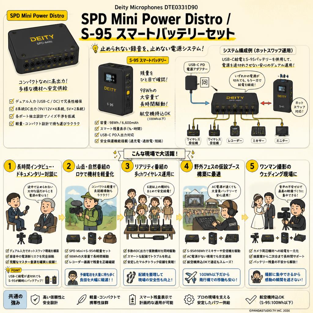 Deity Microphones DTE0331D90 SPD Mini Power Distro / DEITY Microphones S-95 スマートバッテリーセット 用途