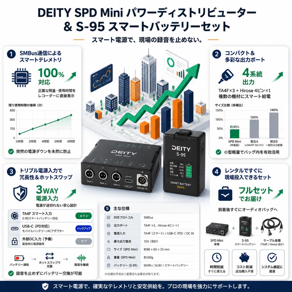 Deity Microphones DTE0331D90 SPD Mini Power Distro / DEITY Microphones S-95 スマートバッテリーセット セールスポイント