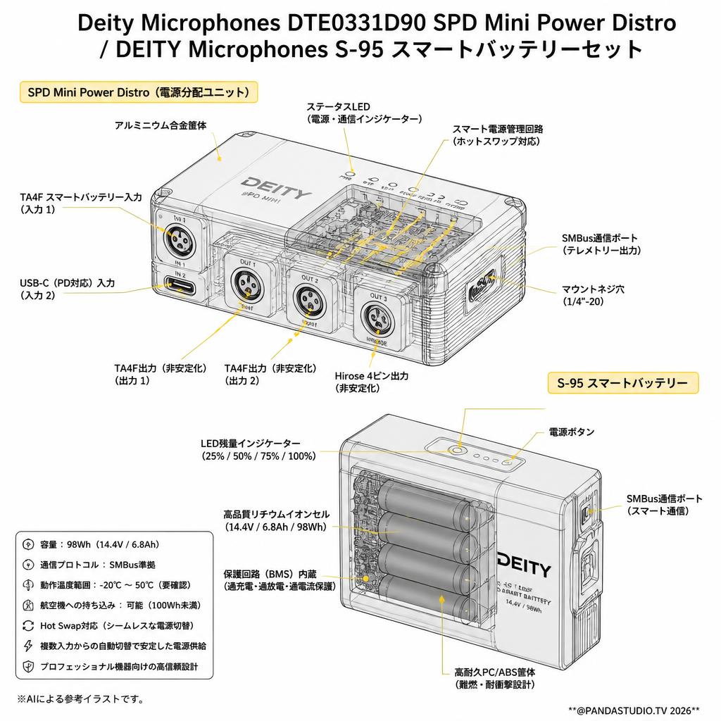 Deity Microphones DTE0331D90 SPD Mini Power Distro / DEITY Microphones S-95 スマートバッテリーセット スペック