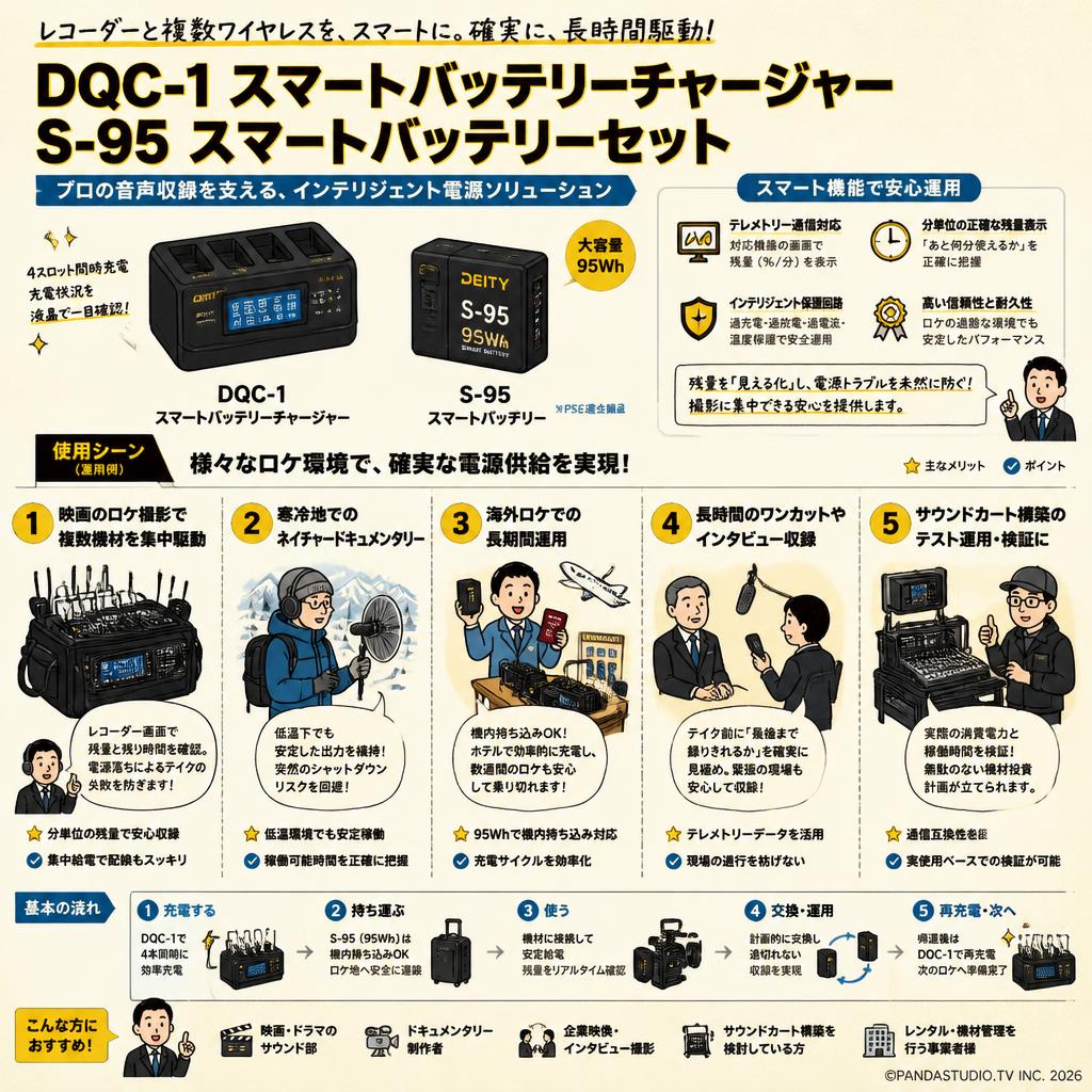Deity Microphones DQC-1 スマートバッテリーチャージャー/ DEITY Microphones S-95 スマートバッテリーセット 用途