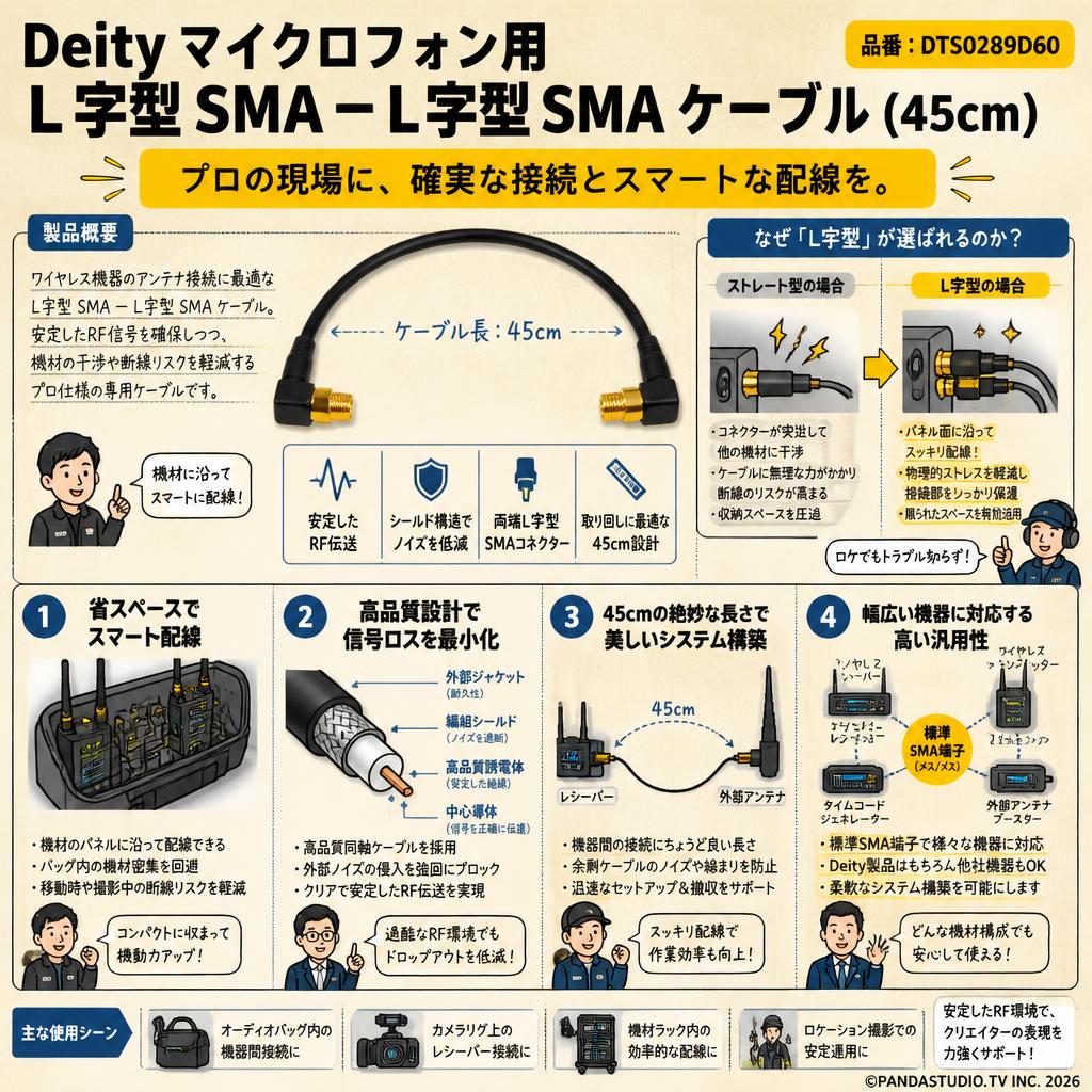 Deity Microphones Right Angle SMA to Right Angle SMA Cable (45cm) DTS0289D60 概要