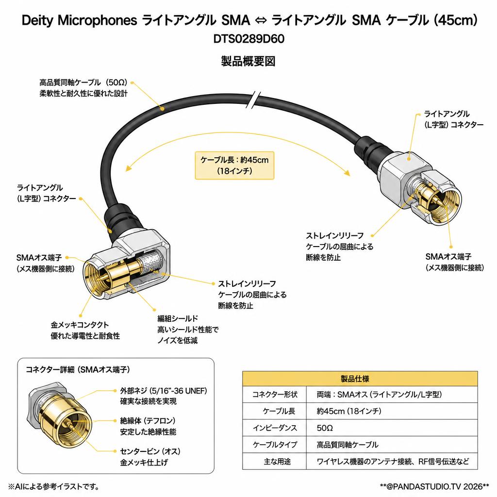 Deity Microphones Right Angle SMA to Right Angle SMA Cable (45cm) DTS0289D60 スペック