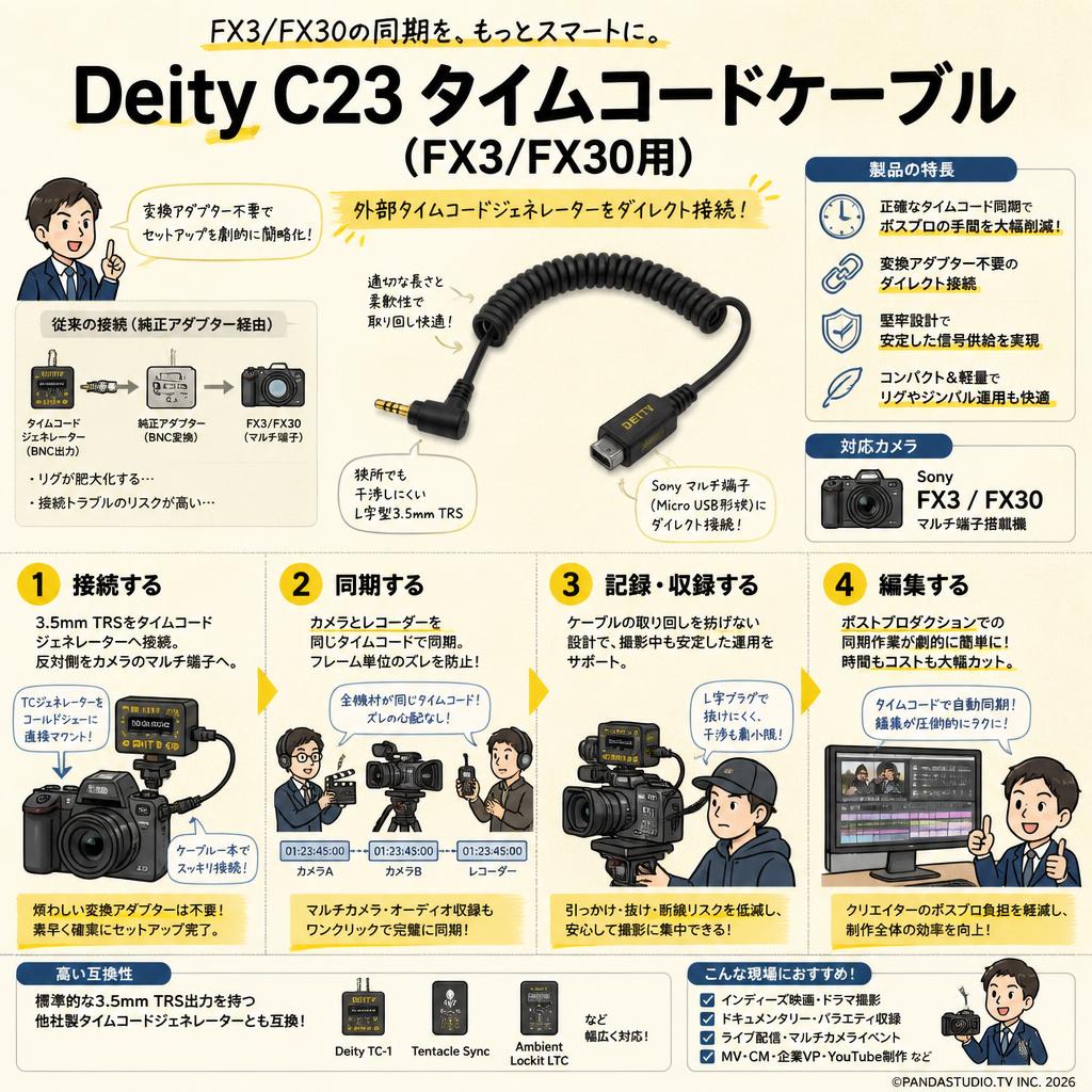 Deity Microphones DTS0308D65 Deity C23 タイムコードケーブル (FX3/FX30用) 概要