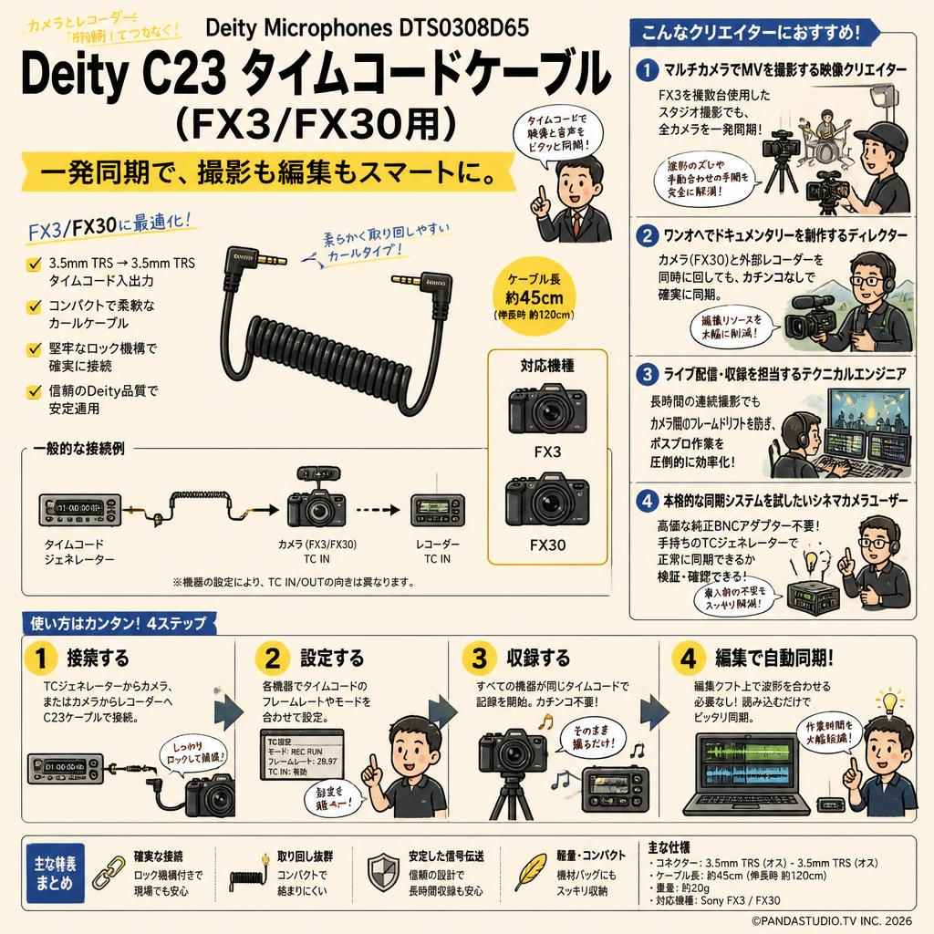 Deity Microphones DTS0308D65 Deity C23 タイムコードケーブル (FX3/FX30用) おもな対象のお客様