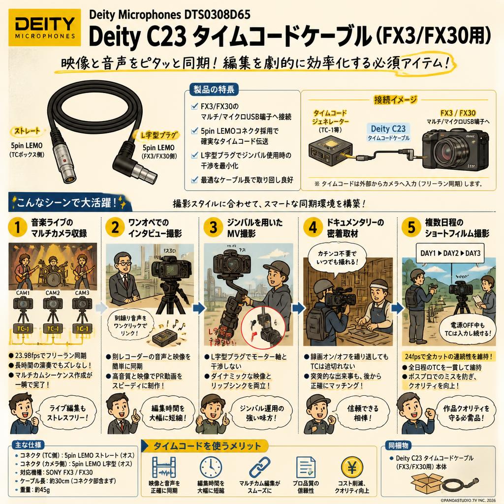 Deity Microphones DTS0308D65 Deity C23 タイムコードケーブル (FX3/FX30用) 用途