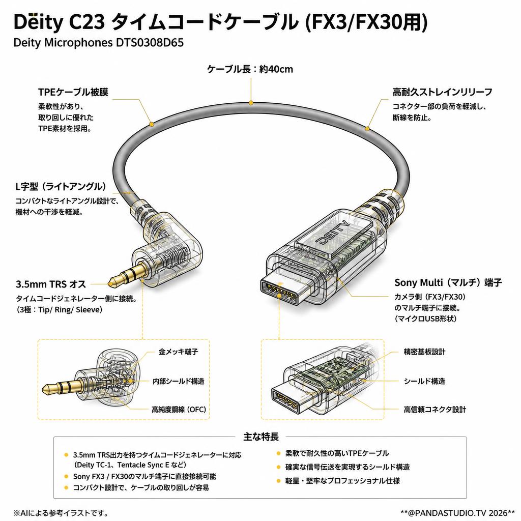 Deity Microphones DTS0308D65 Deity C23 タイムコードケーブル (FX3/FX30用) スペック
