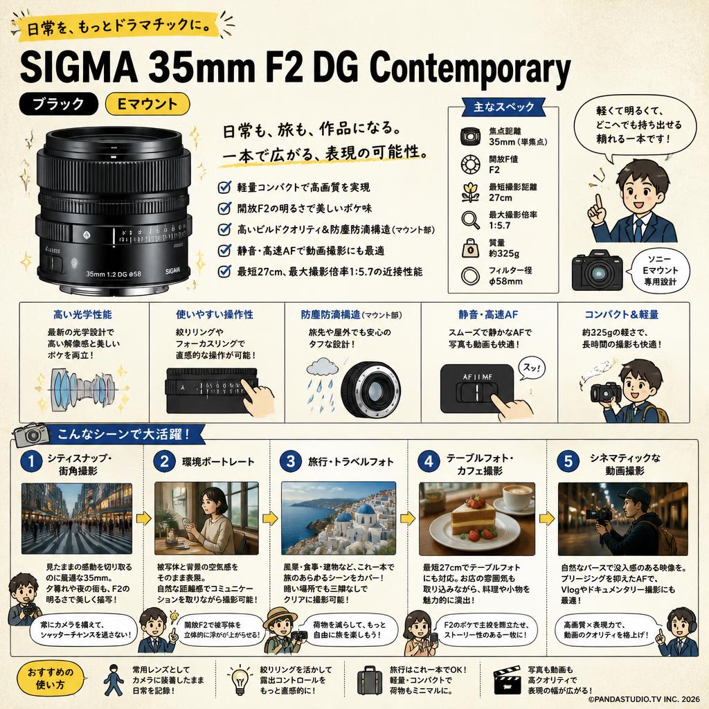 SIGMA 35mm F2 DG Contemporary ブラック Eマウント 用途