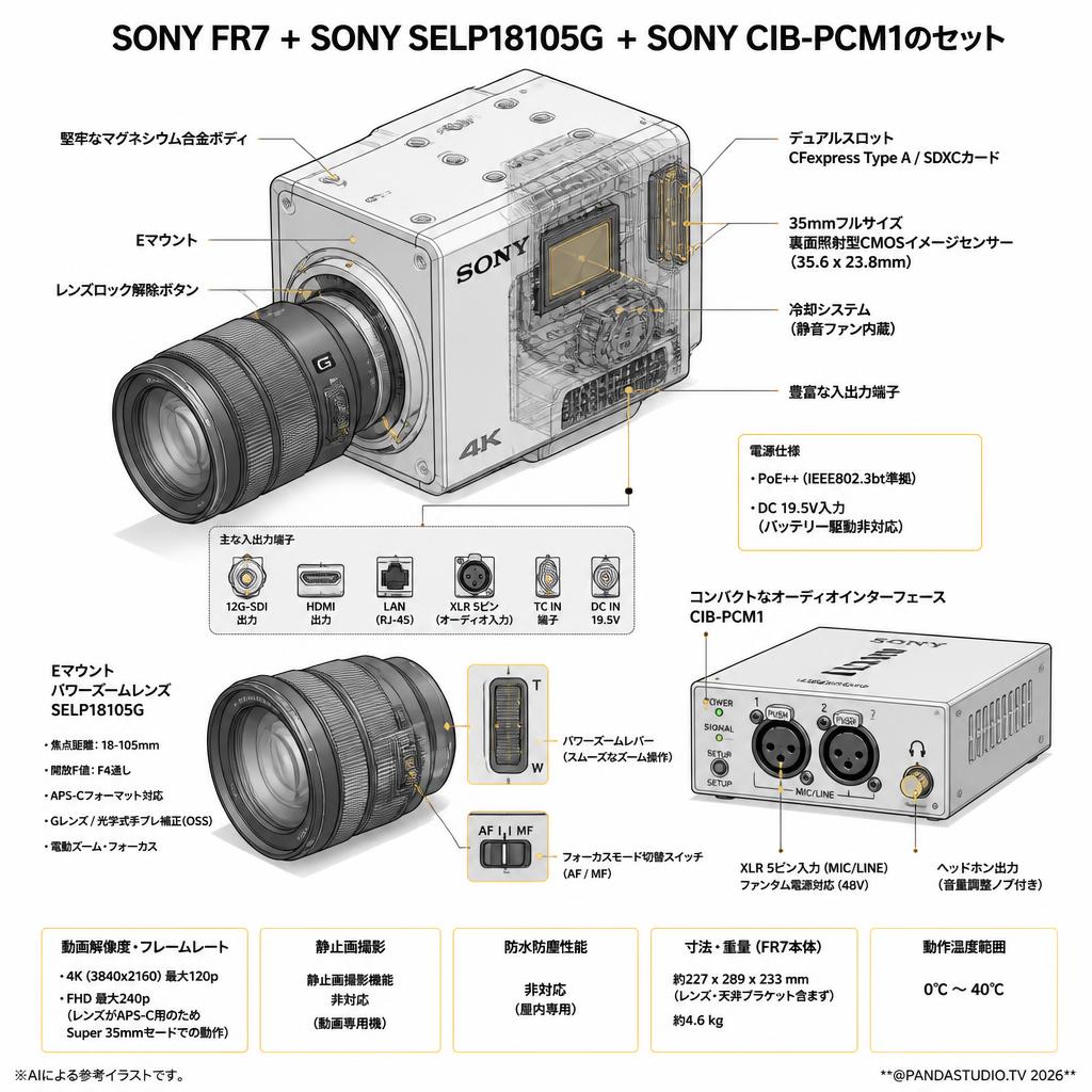 SONY FR7 + SONY SELP18105G + SONY CIB-PCM1のセット スペック