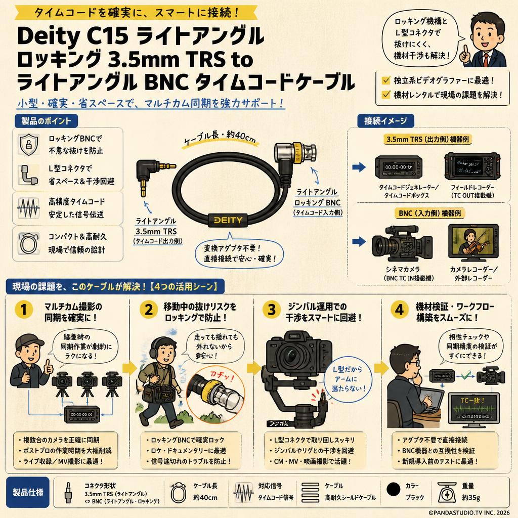 Deity Microphones DTS0272D62 Deity C15 ライトアングル ロッキング 3.5mm TRS to ライトアングル BNC タイムコードケーブル おもな対象のお客様