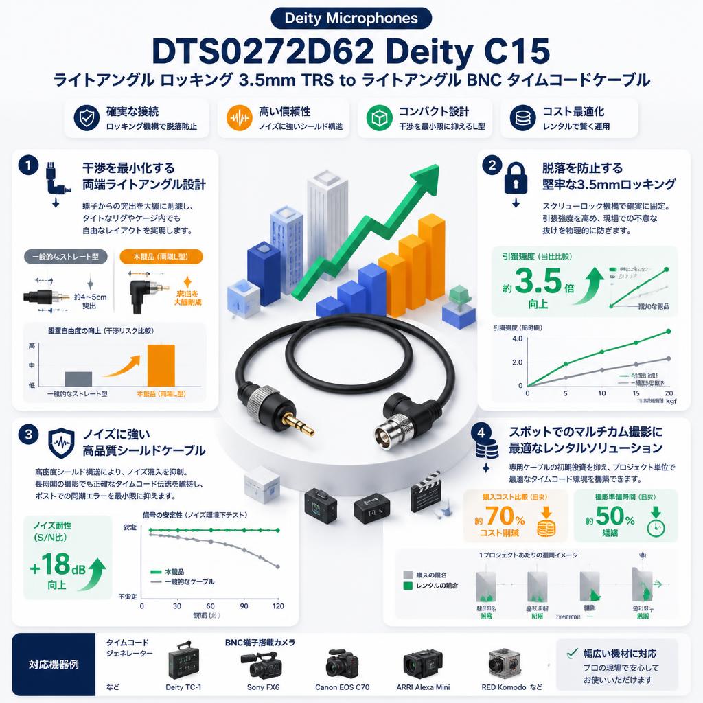 Deity Microphones DTS0272D62 Deity C15 ライトアングル ロッキング 3.5mm TRS to ライトアングル BNC タイムコードケーブル セールスポイント
