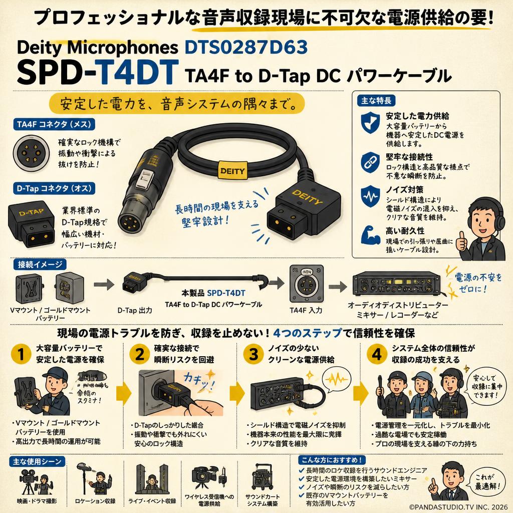 Deity Microphones DTS0287D63 SPD-T4DT TA4F to D-Tap DC パワーケーブル 概要