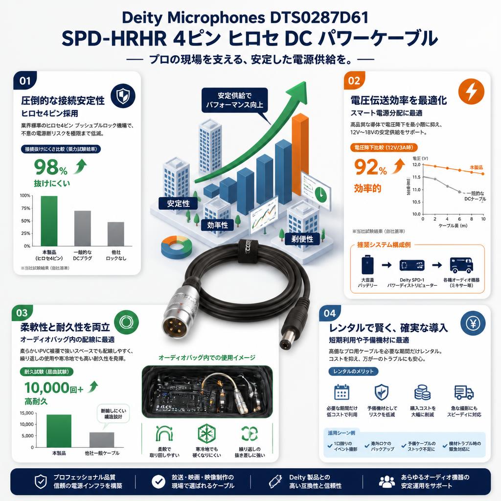 Deity Microphones DTS0287D61 SPD-HRHR 4ピン ヒロセ DC パワーケーブル セールスポイント