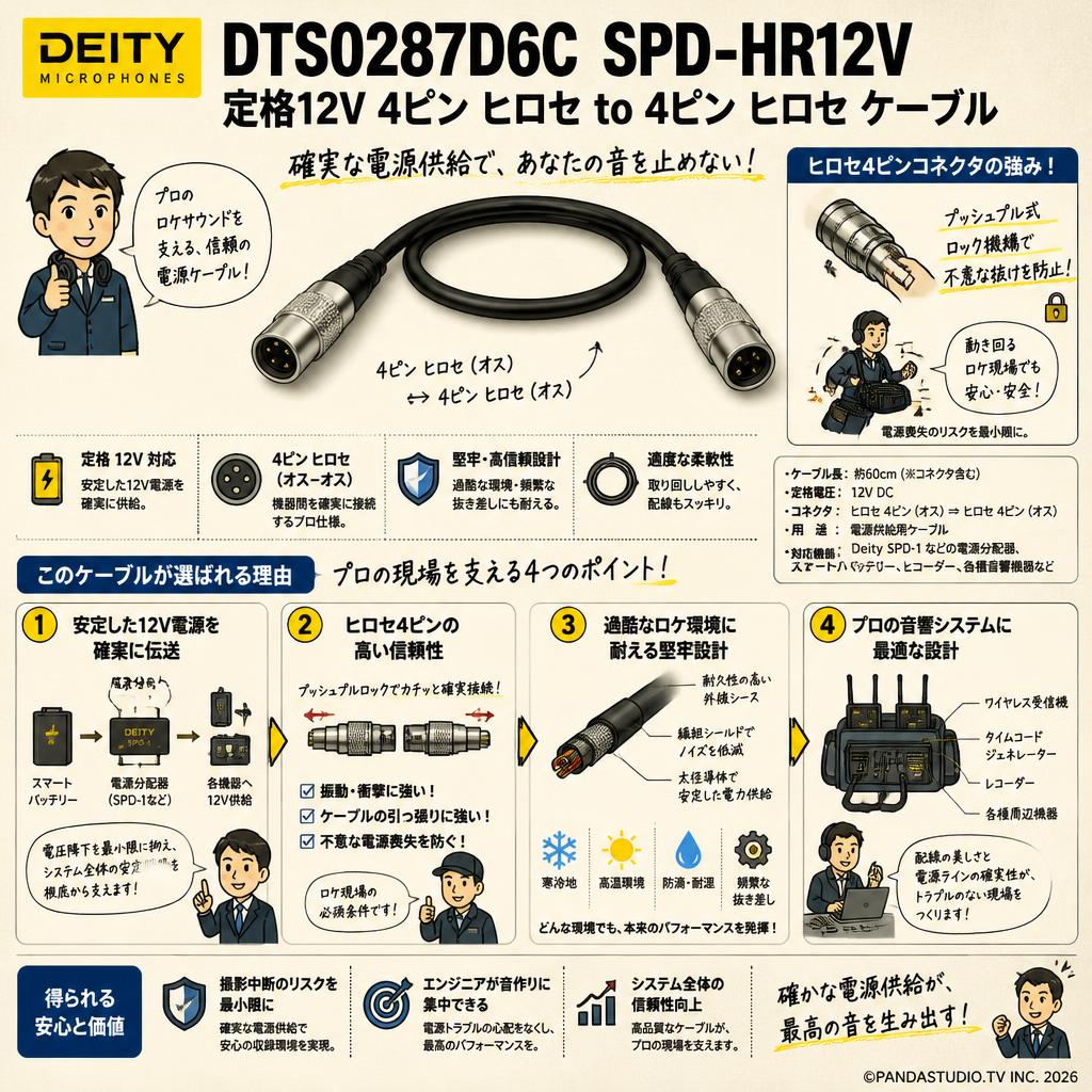 Deity Microphones DTS0287D6C SPD-HR12V 定格 12V 4ピン ヒロセ to 4ピン ヒロセ ケーブル 概要