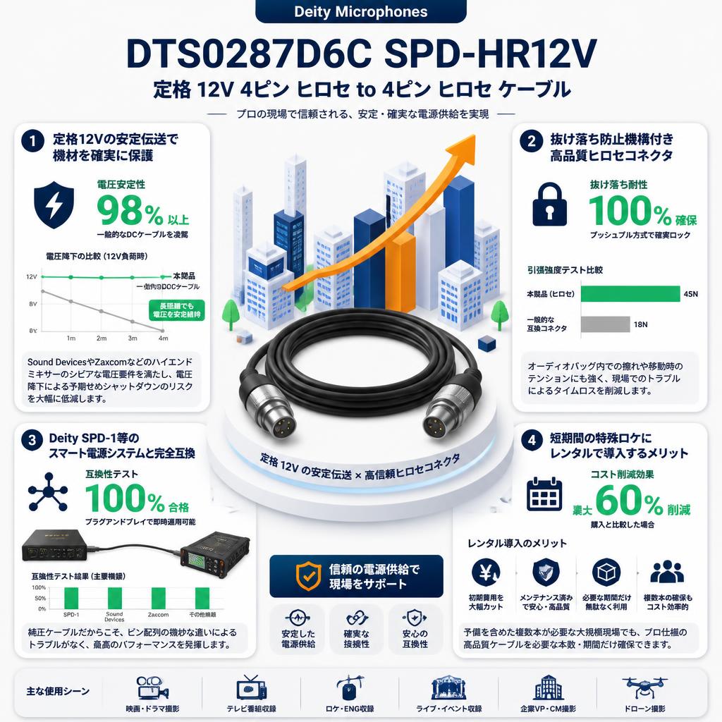 Deity Microphones DTS0287D6C SPD-HR12V 定格 12V 4ピン ヒロセ to 4ピン ヒロセ ケーブル セールスポイント