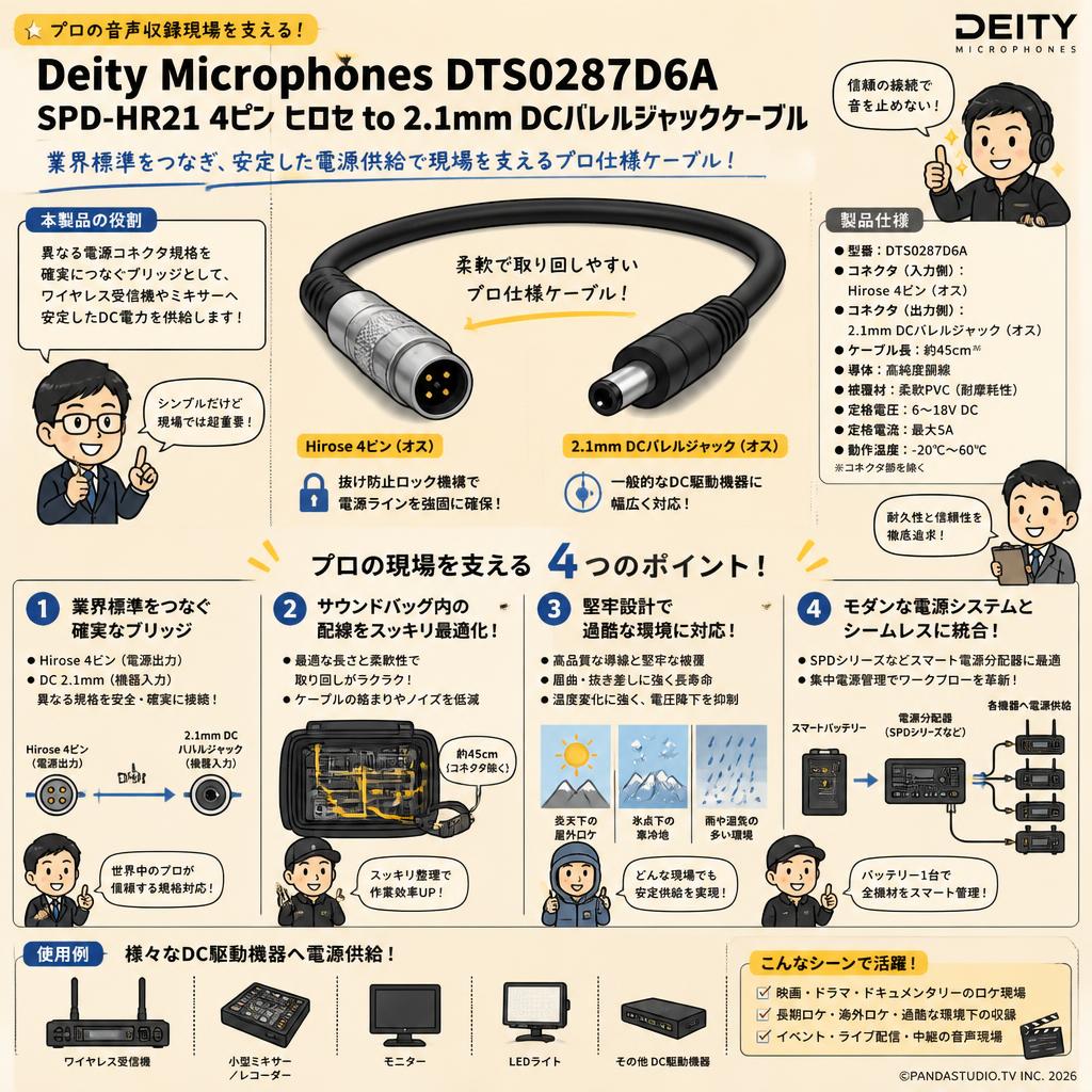 Deity Microphones DTS0287D6A SPD-HR21 4ピン ヒロセ to 2.1mm DCバレルジャックケーブル 概要