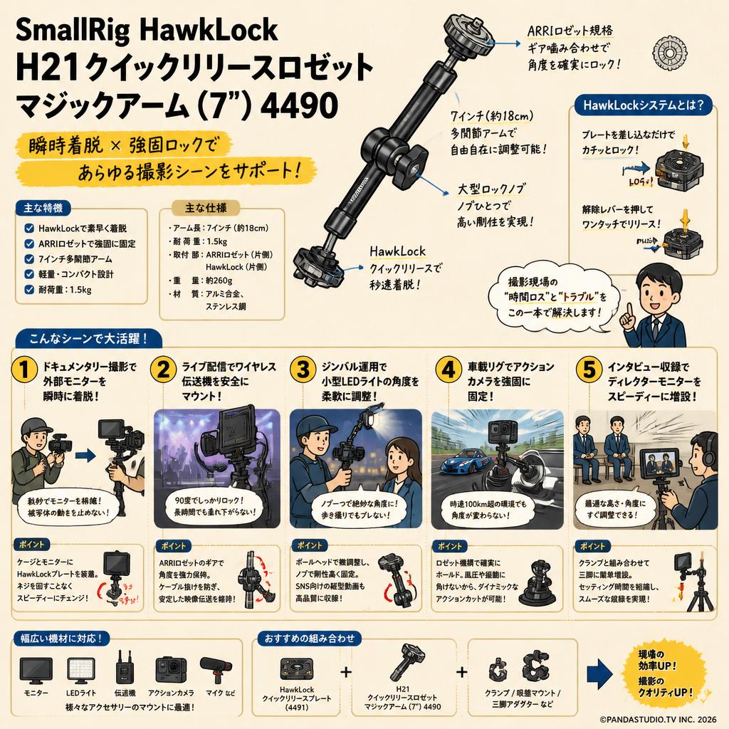 SmallRig HawkLock H21クイックリリースロゼットマジックアーム (7") 4490 用途
