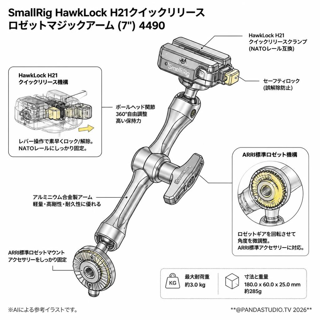 SmallRig HawkLock H21クイックリリースロゼットマジックアーム (7") 4490 スペック
