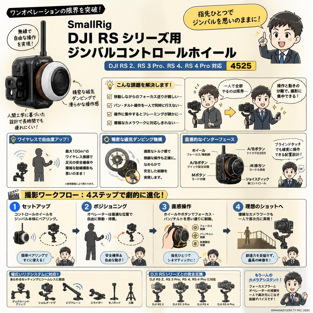 SmallRig DJI RS シリーズ用ジンバルコントロールホイール【DJI RS 2、RS 3 Pro、RS 4、RS 4 Pro 対応】4525 概要