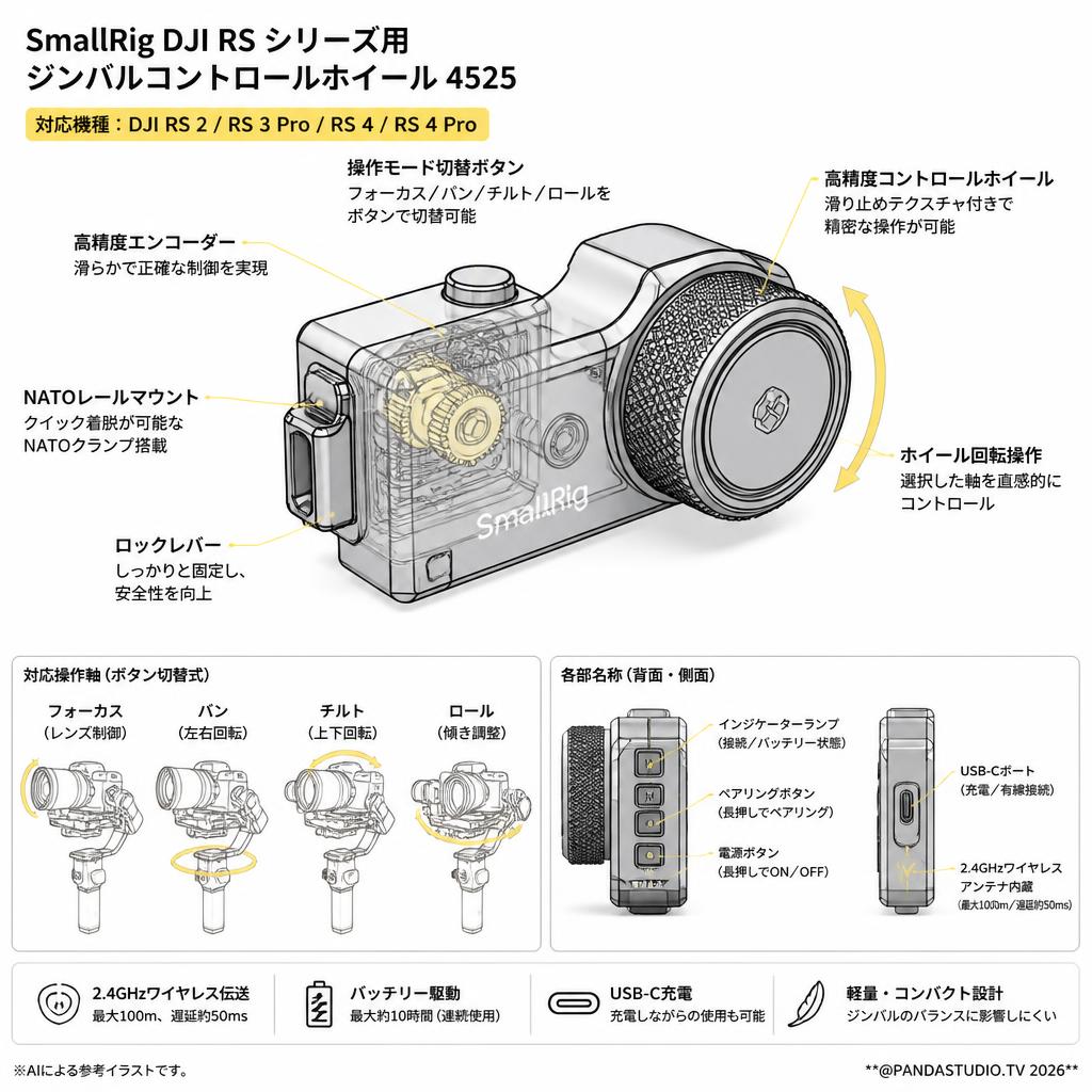 SmallRig DJI RS シリーズ用ジンバルコントロールホイール【DJI RS 2、RS 3 Pro、RS 4、RS 4 Pro 対応】4525 スペック