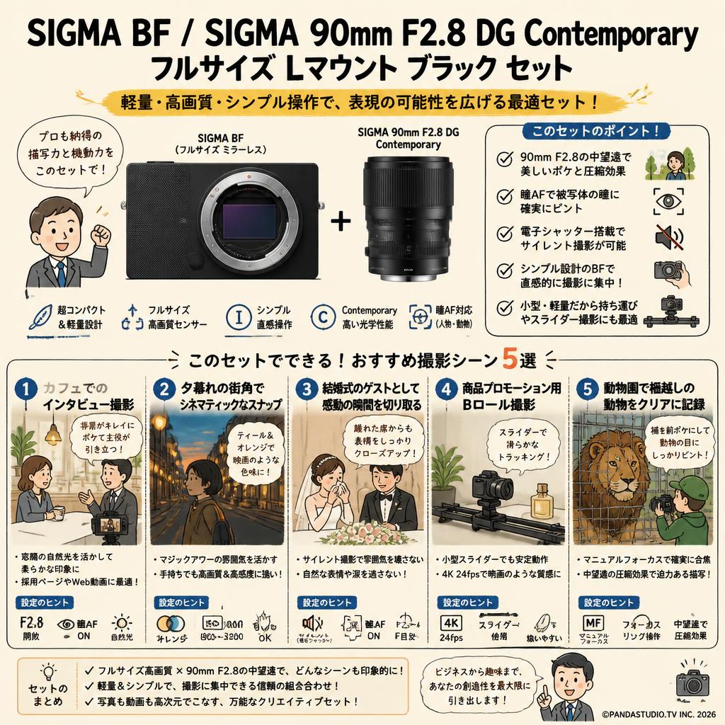 SIGMA BF / SIGMA 90mm F2.8 DG Contemporary フルサイズ Lマウント ブラック セット 用途
