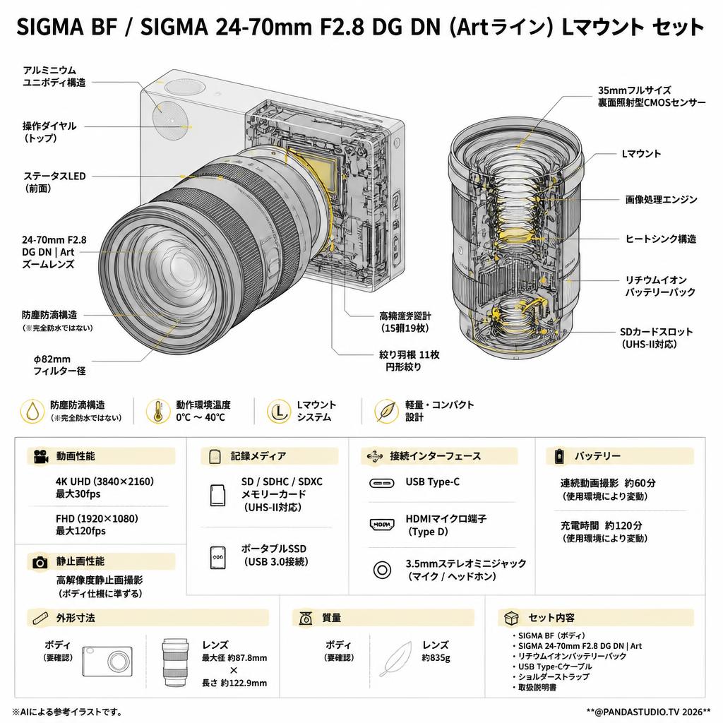 SIGMA BF / SIGMA 24-70mm F2.8 DG DN (Artライン) Lマウント セット スペック