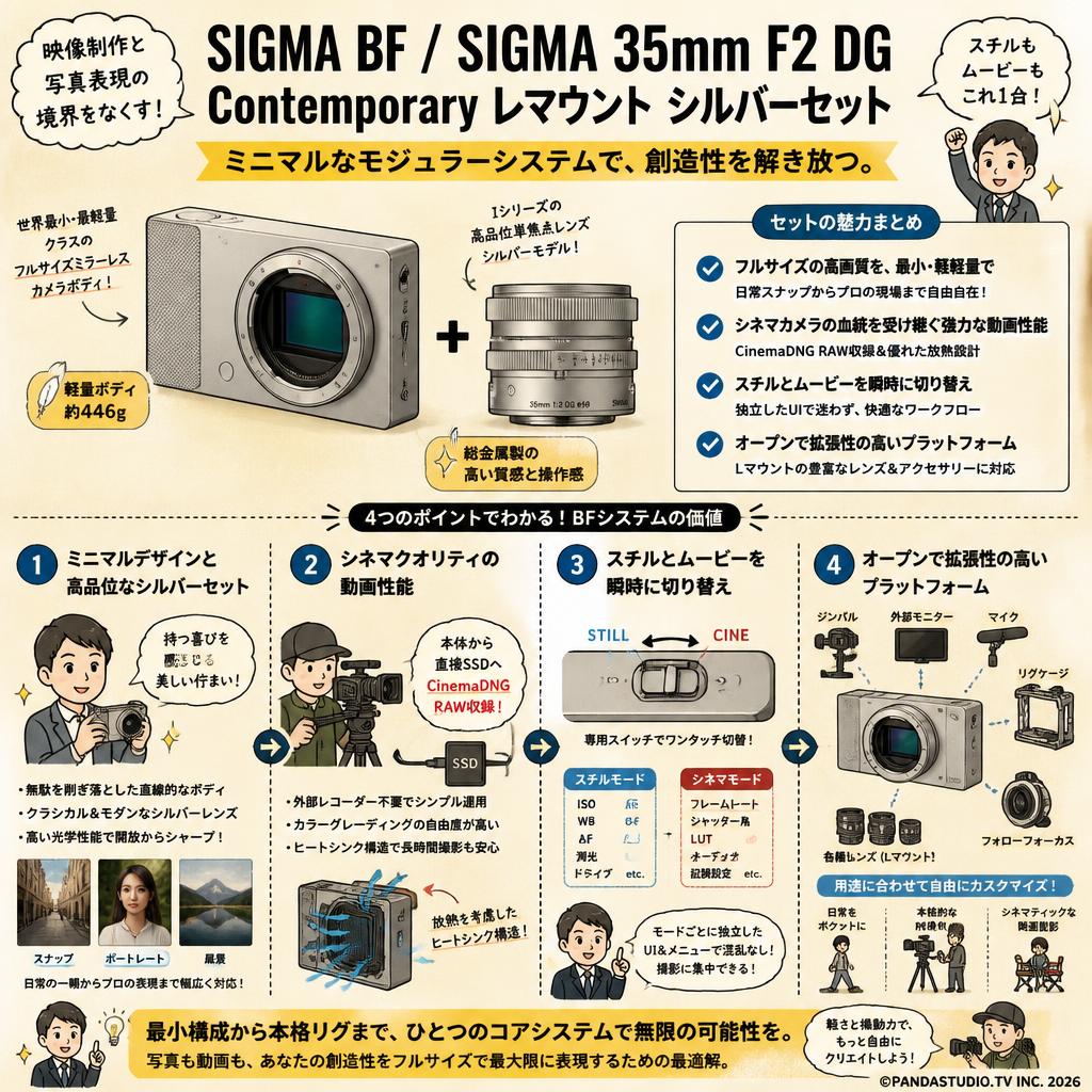 SIGMA BF / SIGMA 35mm F2 DG Contemporary Lマウント シルバーセット 概要