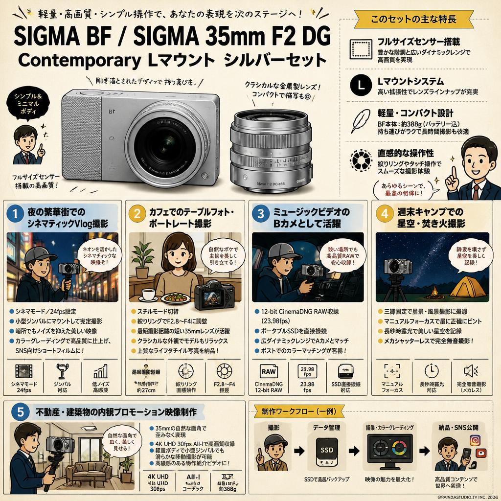 SIGMA BF / SIGMA 35mm F2 DG Contemporary Lマウント シルバーセット 用途