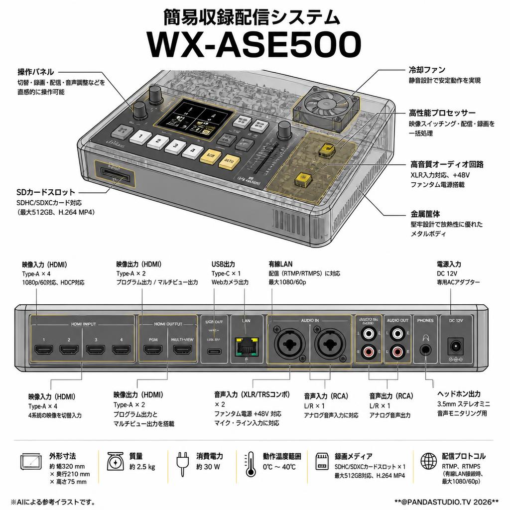 簡易収録配信システム WX-ASE500 スペック
