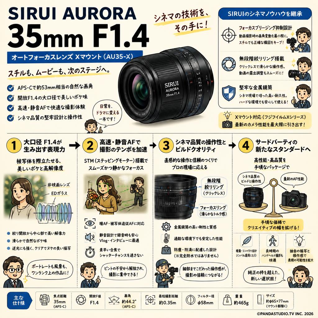 SIRUI AURORA 35mm F1.4 オートフォーカスレンズ  Xマウント ( AU35-X ) 概要