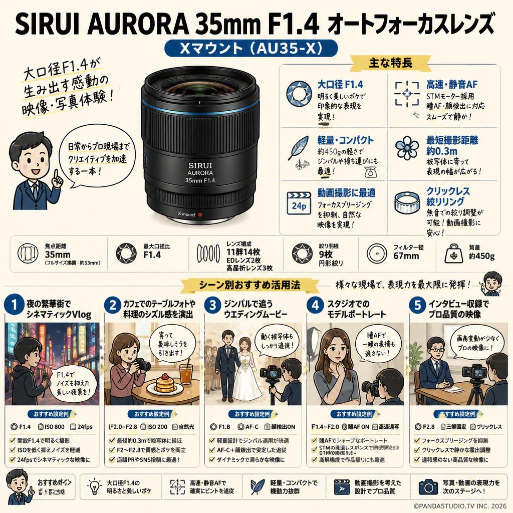 SIRUI AURORA 35mm F1.4 オートフォーカスレンズ  Xマウント ( AU35-X ) 用途
