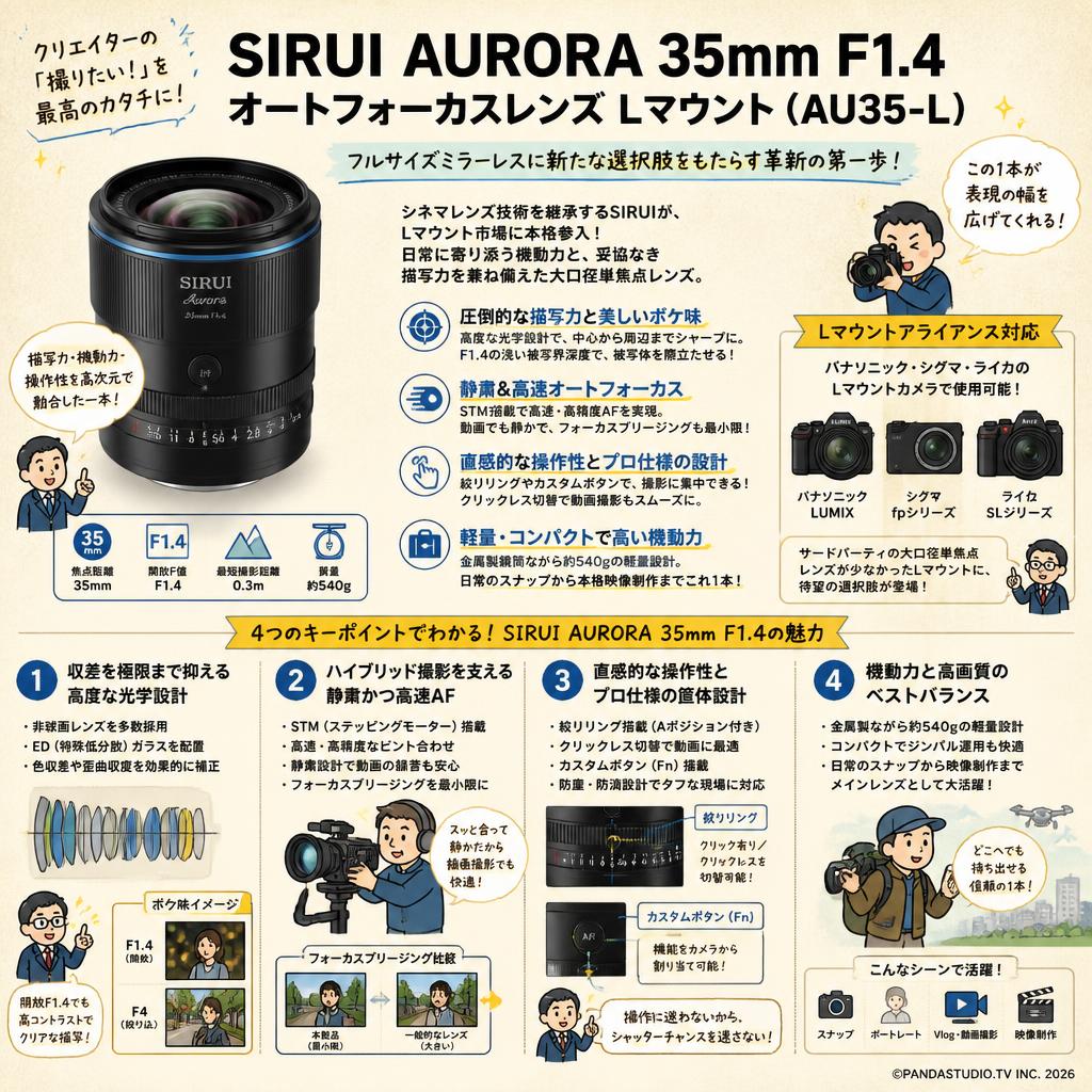 SIRUI AURORA 35mm F1.4 オートフォーカスレンズ  Lマウント ( AU35-L) 概要
