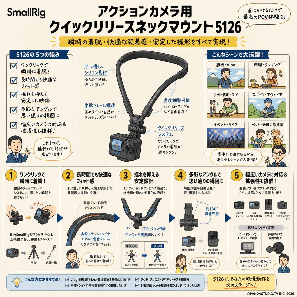 SmallRig アクションカメラ用クイックリリースネックマウント 5126