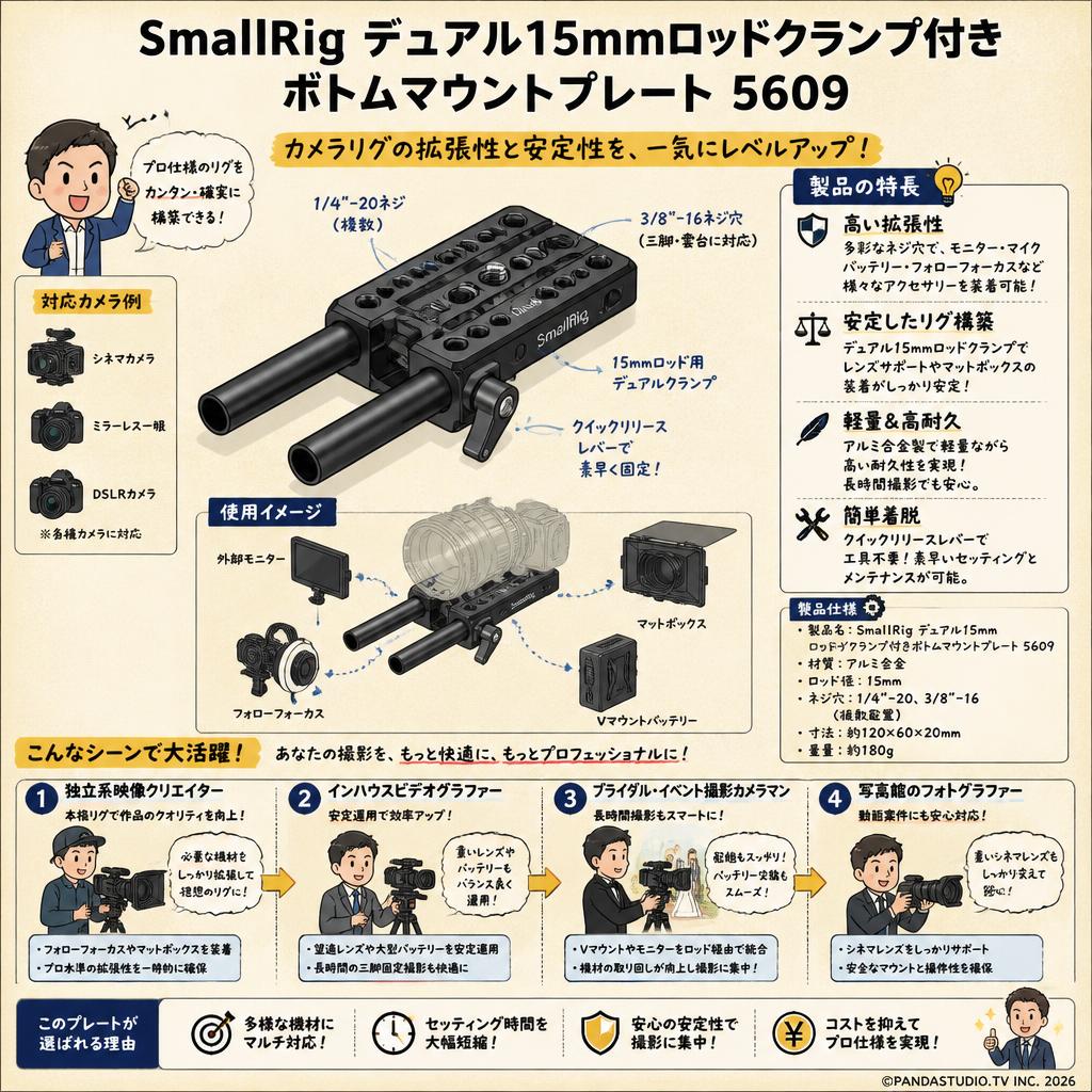 SmallRig デュアル15mmロッドクランプ付きボトムマウントプレート 5609 おもな対象のお客様
