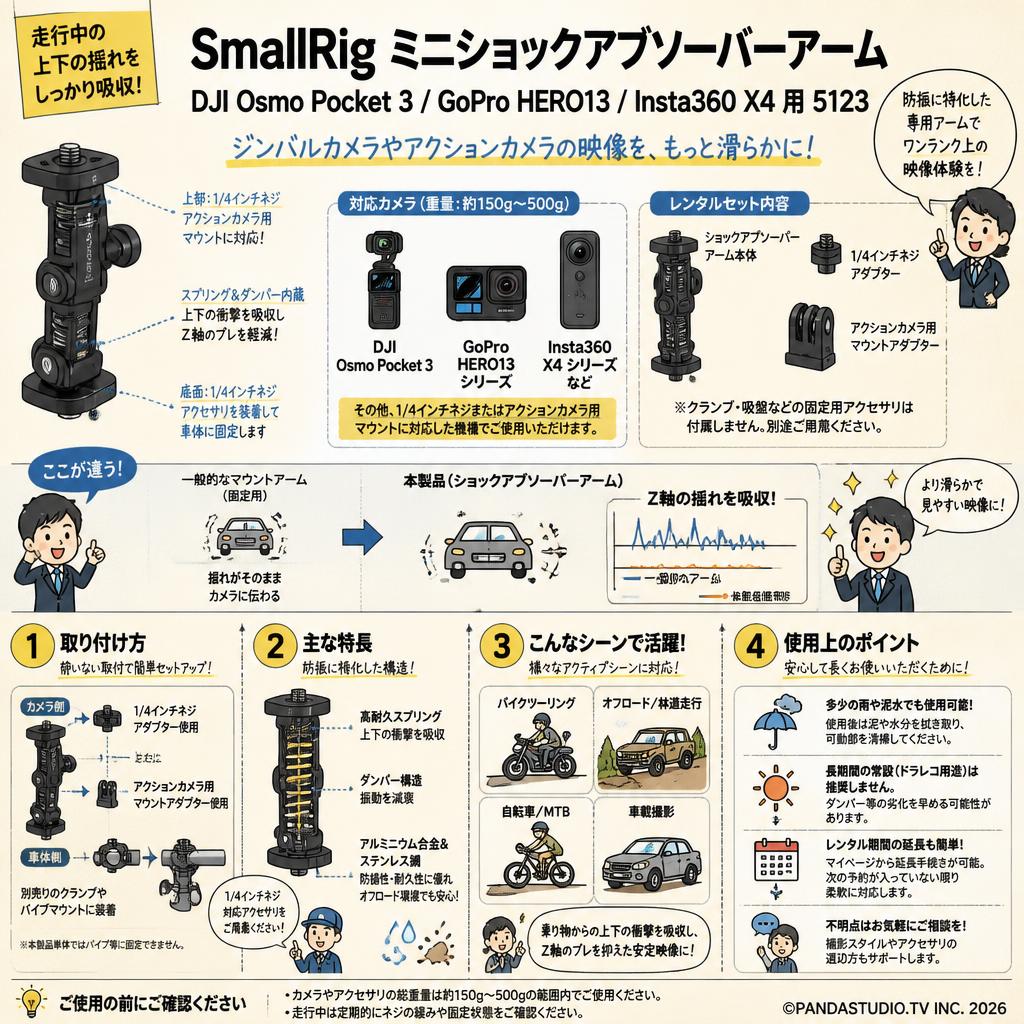 SmallRig ミニショックアブソーバーアーム DJI Osmo Pocket 3 / GoPro HERO13 / Insta360 X4 用 5123 FAQ（よくある質問と答え）