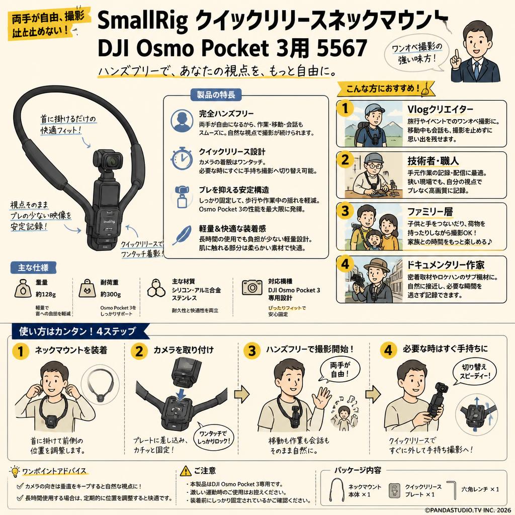 SmallRig クイックリリースネックマウント DJI Osmo Pocket 3用 5567 おもな対象のお客様