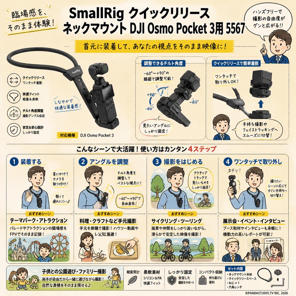 SmallRig クイックリリースネックマウント DJI Osmo Pocket 3用 5567 用途