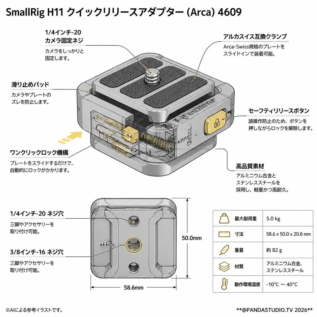 SmallRig H11 クイックリリースアダプター (Arca) 4609 スペック