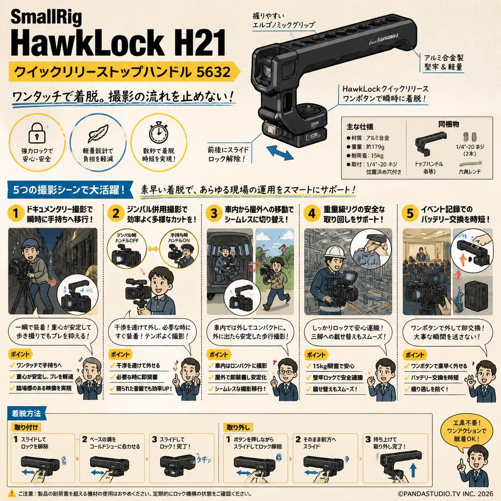 SmallRig HawkLock H21 クイックリリーストップハンドル 5632 用途
