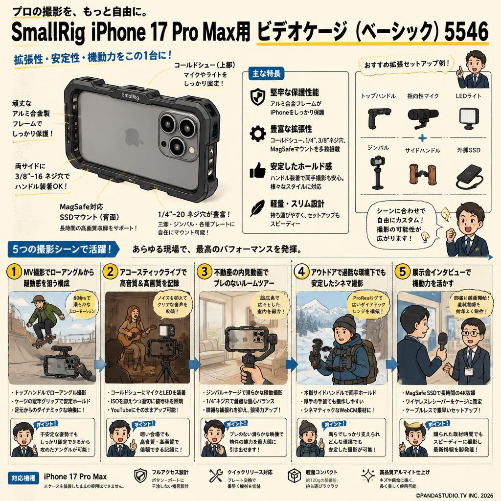 SmallRig iPhone 17 Pro Max用ビデオケージ（ベーシック）5546 用途