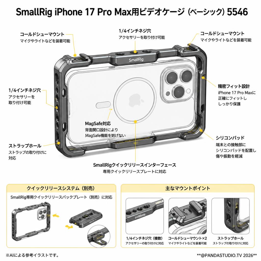 SmallRig iPhone 17 Pro Max用ビデオケージ（ベーシック）5546 スペック