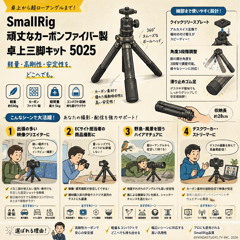 SmallRig 頑丈なカーボンファイバー製卓上三脚キット 5025 おもな対象のお客様
