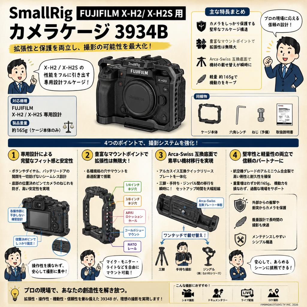 SmallRig FUJIFILM X-H2/ X-H2S 用カメラケージ 3934B 概要