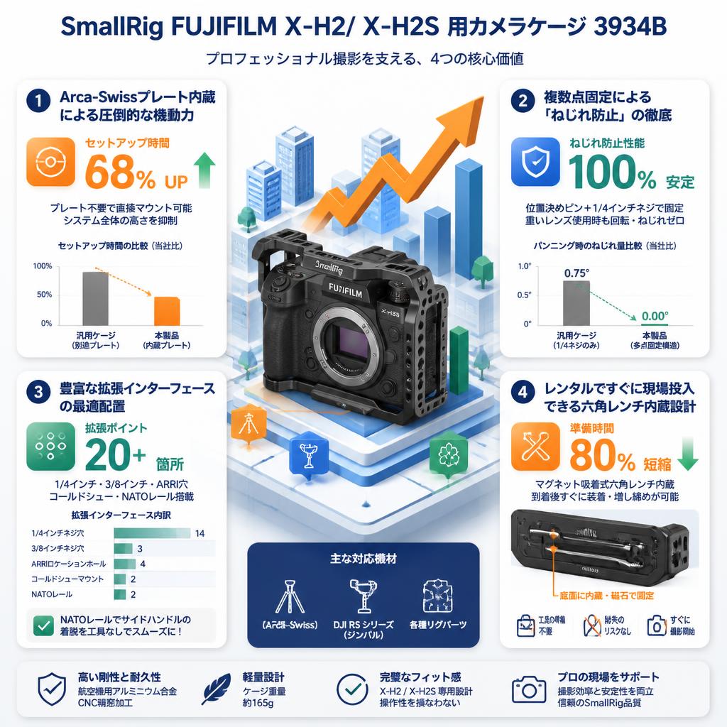 SmallRig FUJIFILM X-H2/ X-H2S 用カメラケージ 3934B セールスポイント