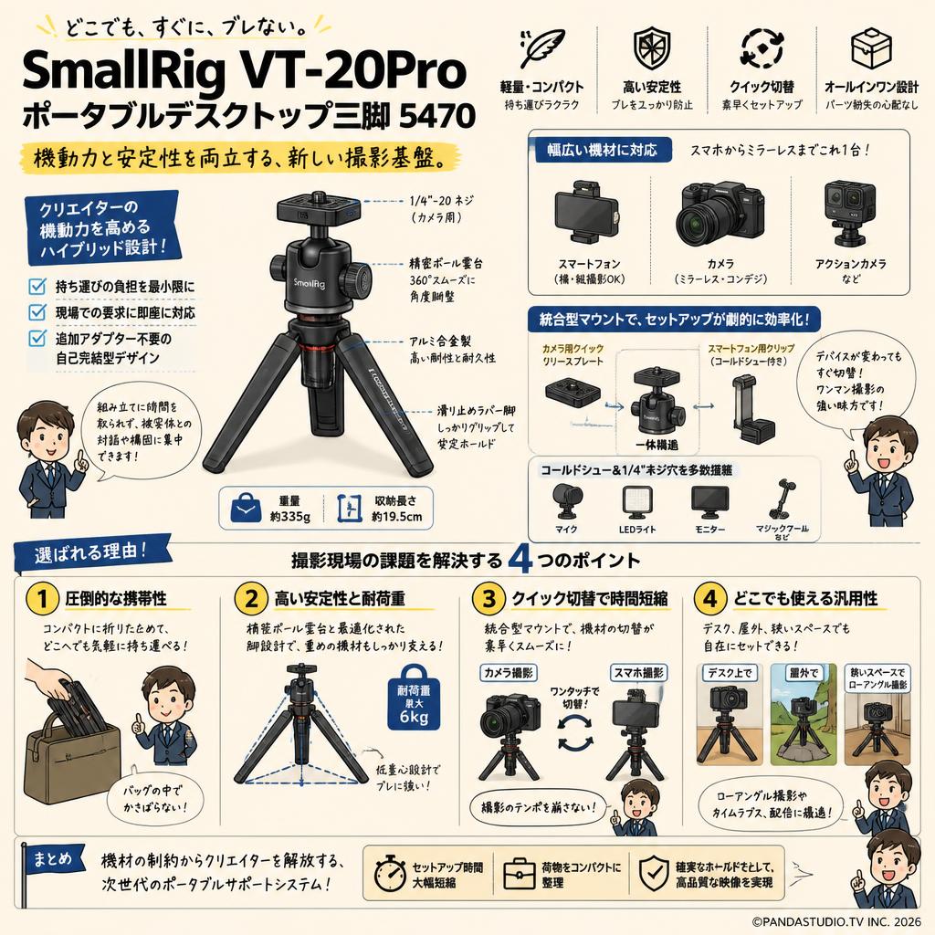 SmallRig VT-20Pro ポータブルデスクトップ三脚 5470 概要
