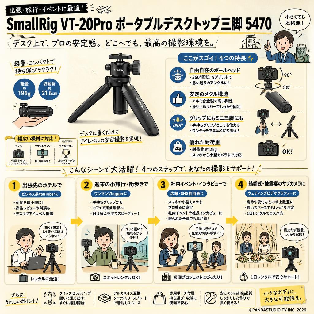 SmallRig VT-20Pro ポータブルデスクトップ三脚 5470 おもな対象のお客様