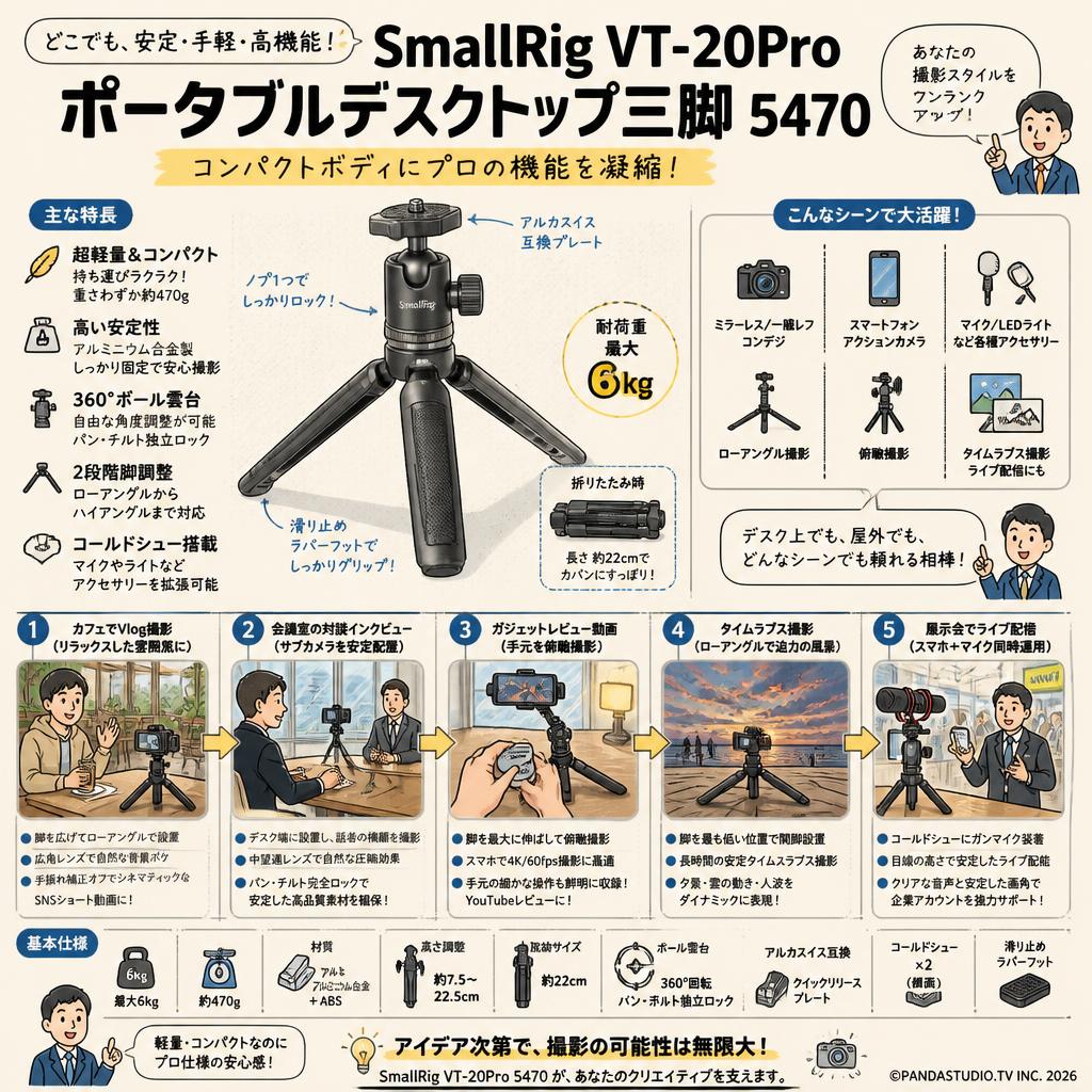 SmallRig VT-20Pro ポータブルデスクトップ三脚 5470 用途