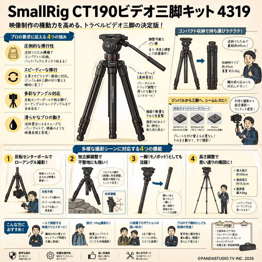 SmallRig CT190ビデオ三脚キット 4319 概要